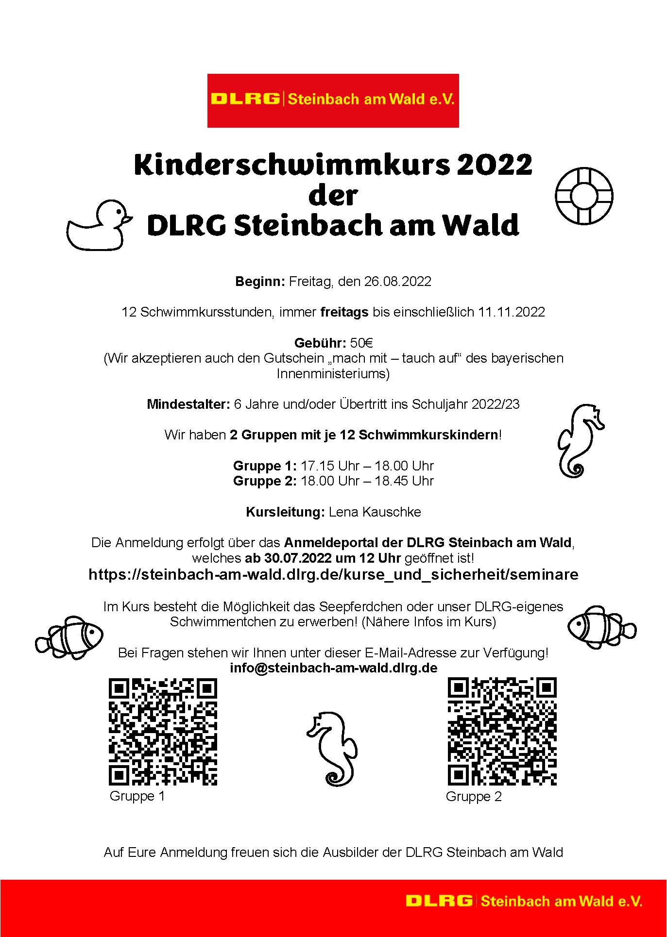 Kinderschwimmkurs 2022 der DLRG Steinbach am Wald