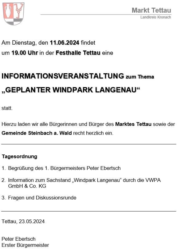 Informationsveranstaltung zum geplanten Windpark Langenau