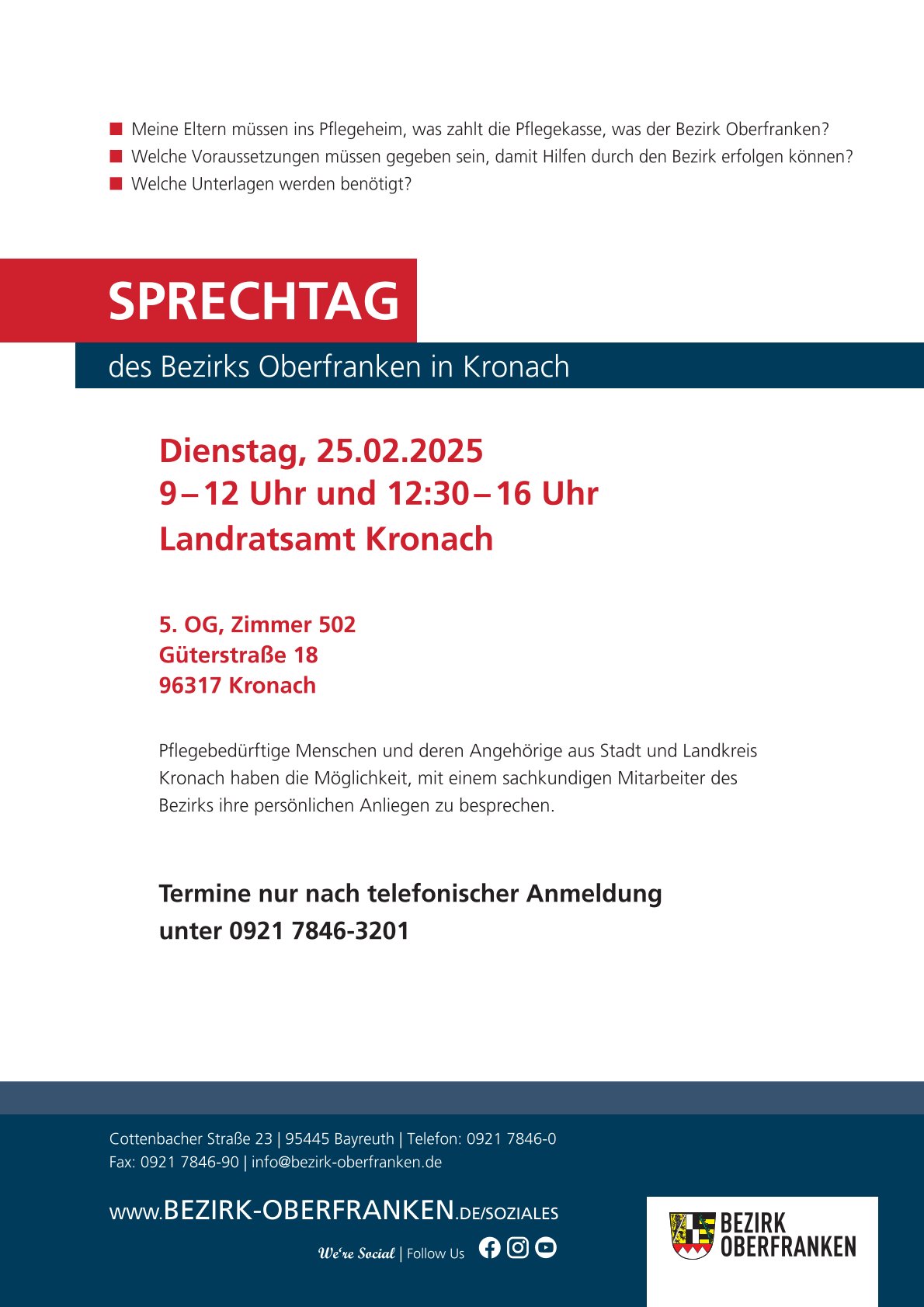 Sprechtag des Bezirks Oberfranken in Kronach am 25.02.2025