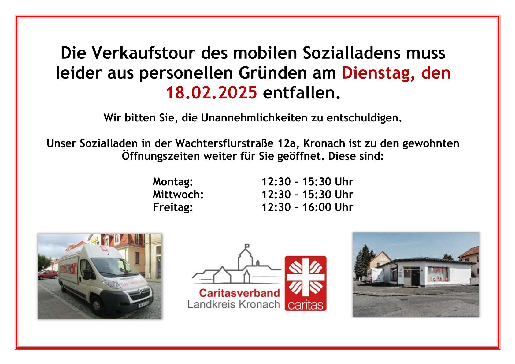 Verkaufstour mobiler Sozialladen entfällt am 18.02.2025